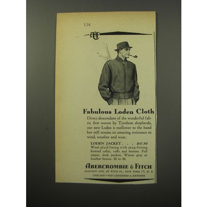 1955 Abercrombie & Fitch Loden Jacket Ad - Fabulous Loden Cloth