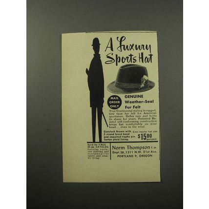 1955 Norm Thompson Felt Hat Ad - A luxury sports hat
