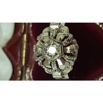 Antique European Gothic 18K White Gold .25ct Diamond Ornate Filigree Ring