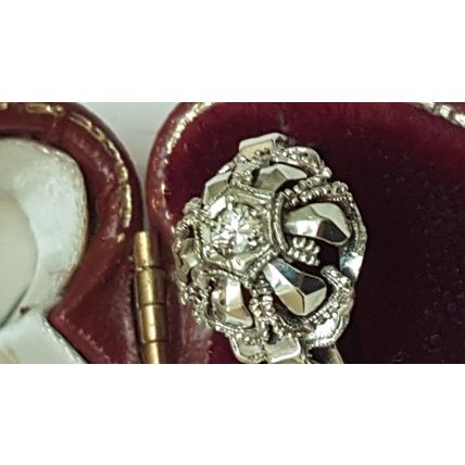 Antique European Gothic 18K White Gold .25ct Diamond Ornate Filigree Ring