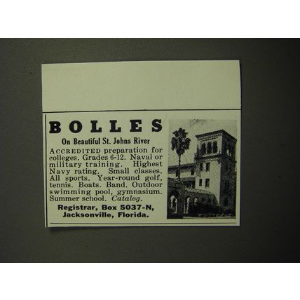 1949 Bolles School Ad - Bolles on beautiful St. Johns River