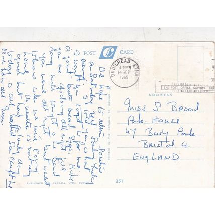 Clew Bay Co Mayo Ireland Postcard posted 1965 crease