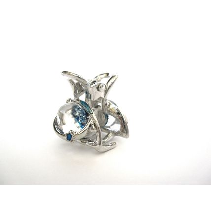Small mini silver metal clear blue ball crystal hair claw clip