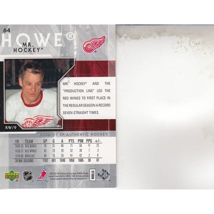 GORDIE HOWE "MR. HOCKEY" 2007 AUTOGRAPHED DETROIT RED WINGS HOF STANLEYCUPCHAMP
