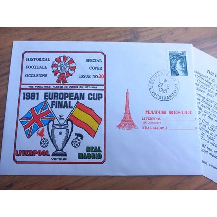 1981 EUROPEAN CUP FINAL LIVERPOOL vs REAL MADRID - Paris FIRST DAY COVER *