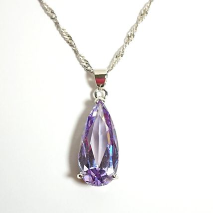 Elegant Purple Tanzanite Pear Teardrop Pendant Silver Necklace