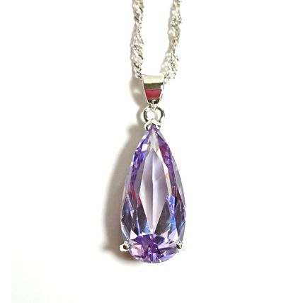 Elegant Purple Tanzanite Pear Teardrop Pendant Silver Necklace