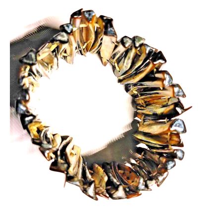 Vtg Mother Of Pearl Abalone Shell Stretch Cuff Bracelet Gold Brown Tones 1.5" W