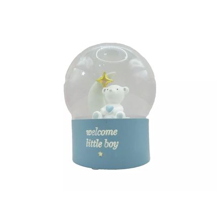 Teddy Snowglobe Welcome Little Boy 10 CM Star Glitter Newborn Gift Home Decor