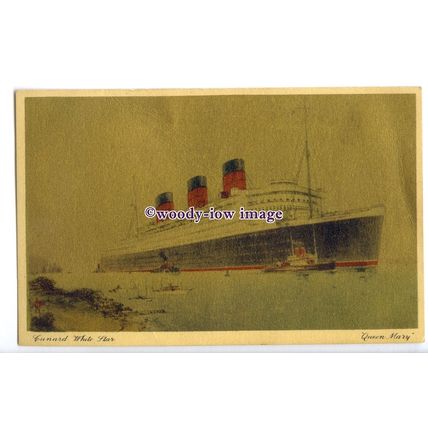 LS1245 - Cunard Liner - Queen Mary - artist gold effect postcard