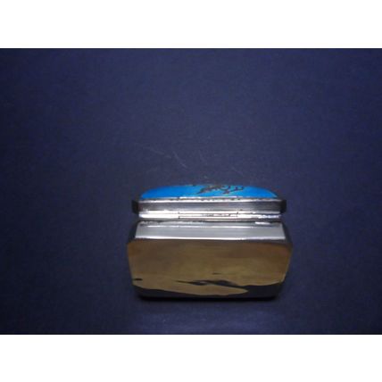 Iridescent Turquoise Blue Enamel Silver Pill Box