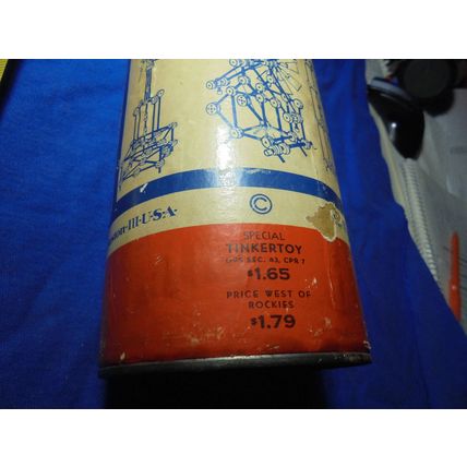 1953 TINKERTOYS CANISTER w/ Sticks& Connectors!! One Foot Tall! $30.00 Shipped