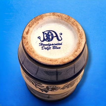 Vintage Signed Delft Blue Hand Painted Barrel Shaped Shot Glass Toothpick Holder