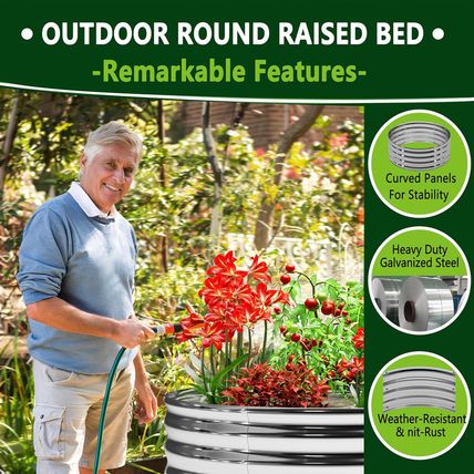 3PCS 2X2X1Ft Galvanized Raised Garden Bed Kit,Vegetable Boxes-Round Metal Flower