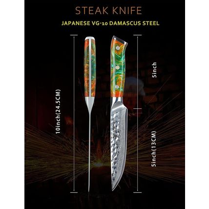 Steak Knives Set of 4, Ultra Sharp Kitchen Steak Knife 5 Inch - Forged Damascus