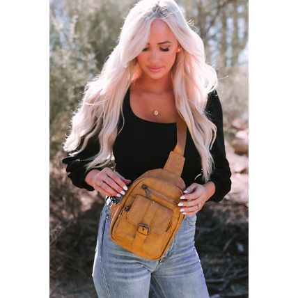 Khaki Vintage Multi Pockets Sling Bag