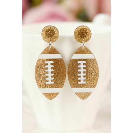 Brown Glittering Rugby Pendant Earrings