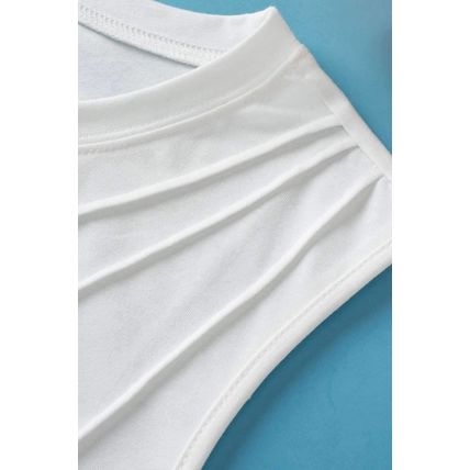 White Crew Neck Pleated Tank Top