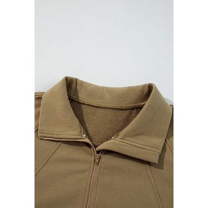 Brown Quarter Zip Stand Neck Kangaroo Pocket Sweatshirt