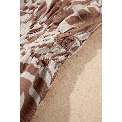 Khaki Floral Shirred High Waist Spaghetti Straps Maxi Dress