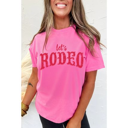 Rose Red Lets Rodeo Crew Neck Graphic Tee