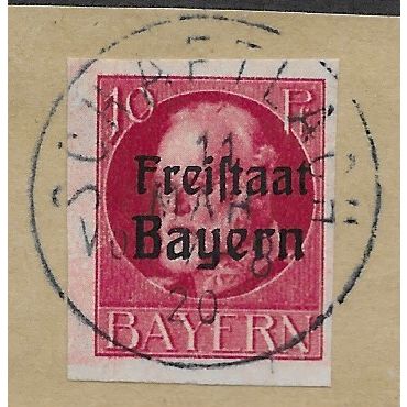 GER (BAVARIA) 1919 10pf 'KING LUDWIG (FREISTAAT) (IMPERFED FINE USED(EBID64-461)