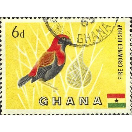 GHANA, BIRD, Fire-crowned Bishop, Euplectes hordeaceus, yellow 1959, 6d