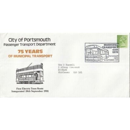 GB 1976 Portsmouth 75 years municipal Transport FDC special cancel typed VGC