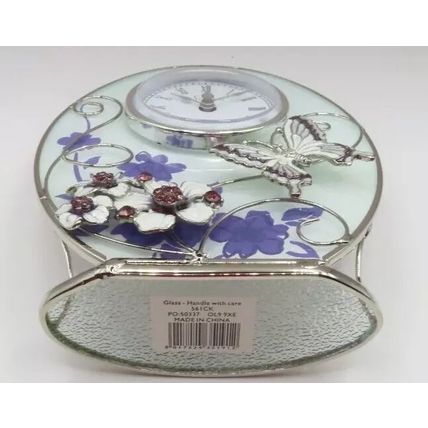 Purple Butterfly & Floral Clock Mantel Oval 16.5 CM Time Gift Home Decor