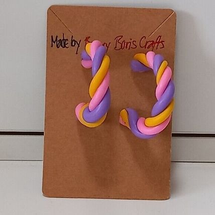 Handmade hoops flumps pastel polymer clay earrings brand new