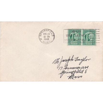 United States 1943 Springfield Massachusetts local cover written VGC