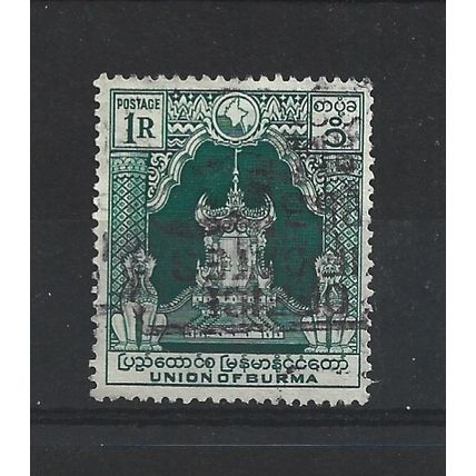Burma.SG110 1r Lion Throne (Green).Fine Used.Jul25a