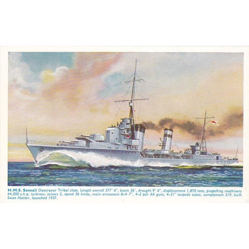 Bernard W Church H.M.S. Somali Trible Class Destroyer Shipping Postcard (S12116)