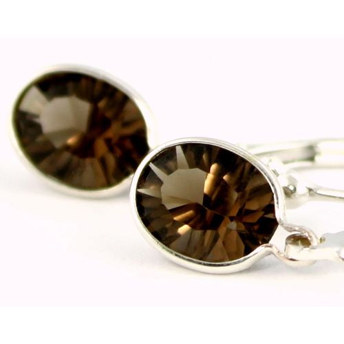 Smoky Quartz, 925 Sterling Silver Leverback Earrings, SE001