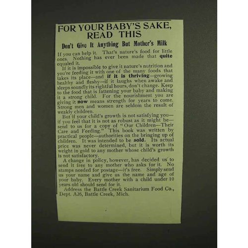 1907 Battle Creek Sanitarium Food Co. Ad - Baby's Sake