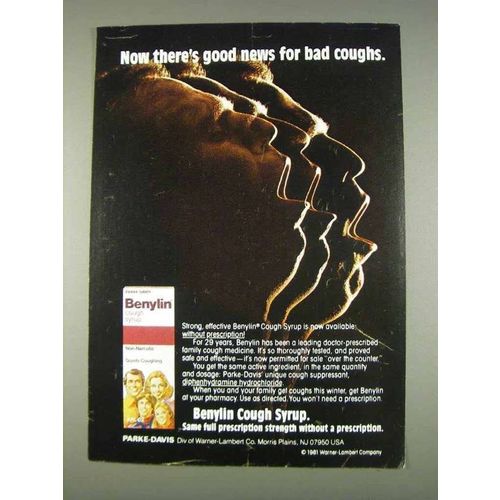 1982 Parke-Davis Benylin Cough Syrup Ad - Good News