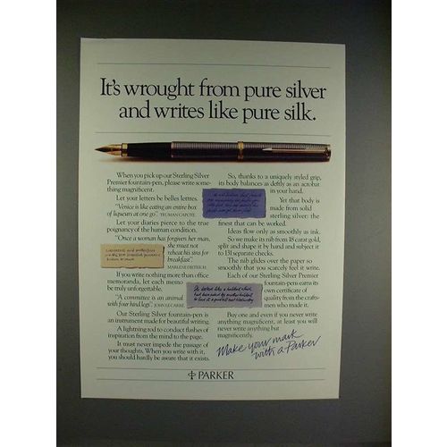 1982 Parker Sterling Silver Premier Fountain Pen Ad