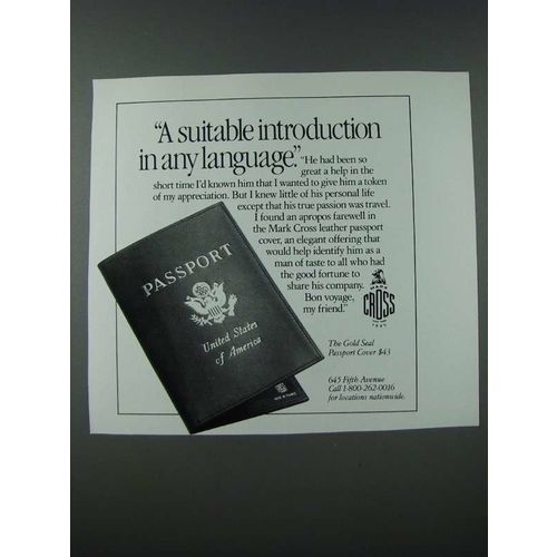 1986 Cross Gold Seal Passport Cover Ad - A Suitable Introduction