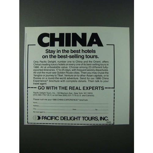 1986 Pacific Delight Tours Ad - China Stay in The best Hotels