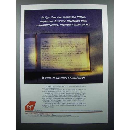 1986 Virgin Atlantic Airline Ad - Complimentary