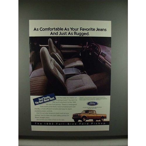1992 Ford F-150 Pickup Truck Ad - Comfortable as Jeans