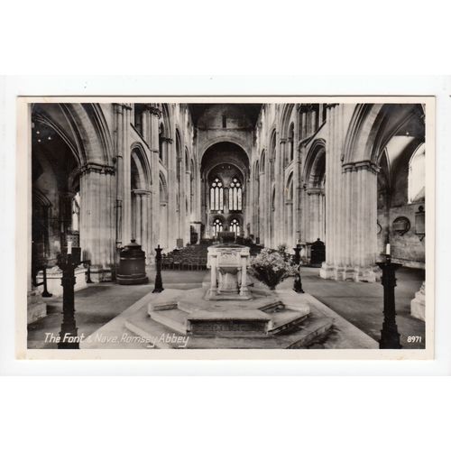 The Font and Nave Romsey Abbey Hampshire RP Postcard 8971