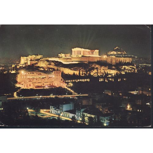 Greece Postcard 1971 - Acropolis By Night, Athens