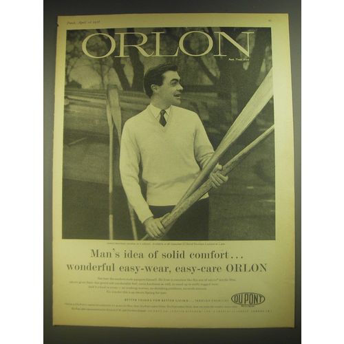 1958 Du Pont Orlon Ad - Man's idea of solid comfort.. Wonderful easy-wear