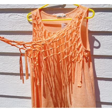 Womens CATO Orange Macrame Finge Tank Top 18/20W Sleeveless NWT Top Knit