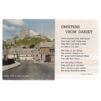 greetens vrom DARZET, Dorset. used postcard vintage 1965 postmark. Corfe Castle