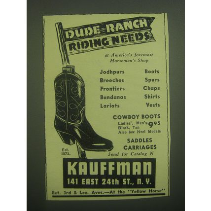 1945 Kauffman Horseman's Shop Ad - Dude Ranch Riding Needs