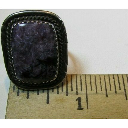NATIVE AMERICAN PURPLE CHAROITE STERLING SILVER RING By ZUNI ARTIST HALOO