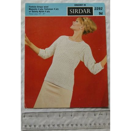 Vintage: Sirdar 2292 crochet jumper, 4 ply, 34-38 inch