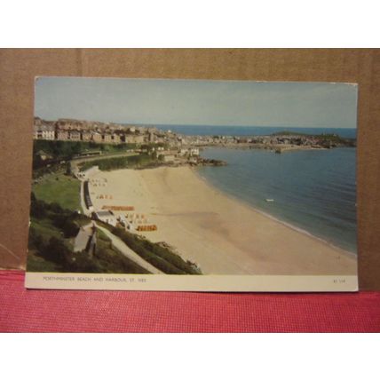 PORTHMINSTER BEACH and HARBOUR, ST. IVES .CORNWALL .used postcard 1961 pm =